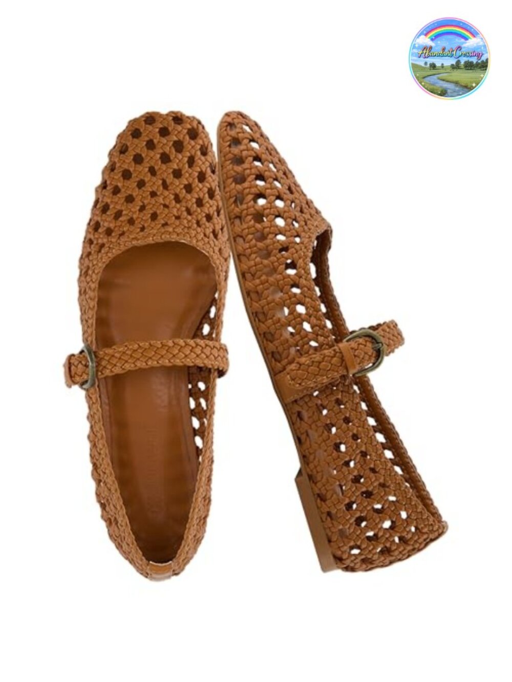 Hand Woven Vegan Leather Mary Jane Flats Women Dressy Ballet Adjustable Buckle